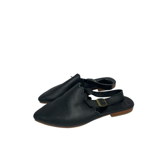 Elf Womens Solid Black Leather Pointed Toe Sling Back Handmade Mule Size 7 Shoes - Picture 1 of 7